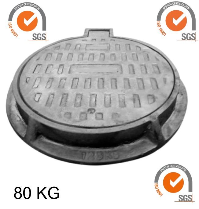 TAPA DE BUZON 80 KG, FIERRO FUNDIDO 60CM DIAMETRO, MARCO Y TAPA LIVIANA